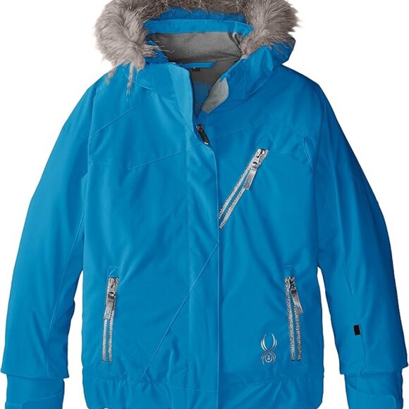 Spyder Girls Youth 8 Blue Lola Fur Lined Hooded Winter Ski Snow Jacket - Picture 1 of 13